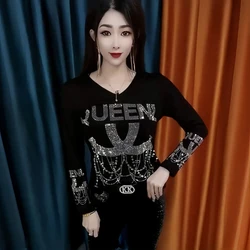 Autumn and Winter Fashion Slim Heavy Industry Stamping Bottom Shirt Versatile Western Style Long Sleeved Anti-aging T-shirt
