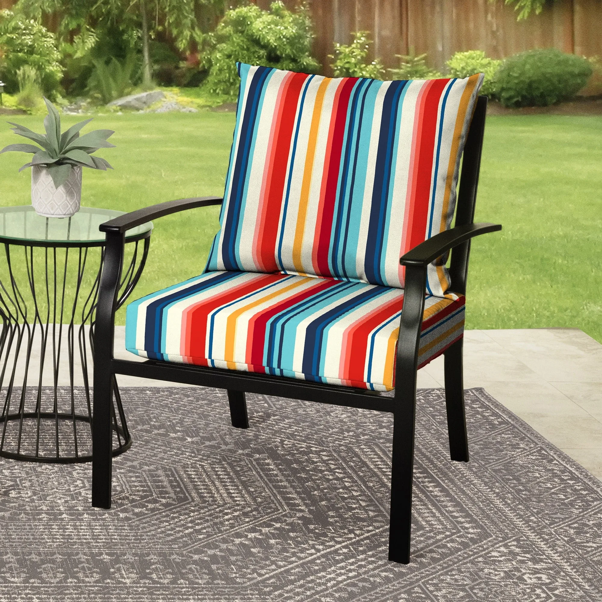 45" C x 22,75" L Modern Multi Stripe Retângulo Almofada de assento profundo de 2 peças para exterior