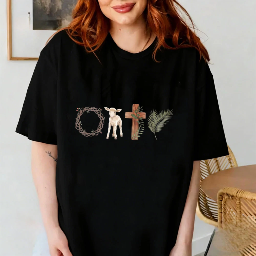 Faithful Easter Lamb & Cross Symbol T-Shirt Cotton Unisex Crewneck Perfect for Religious Easter Celebrations Sunday Church Shirt