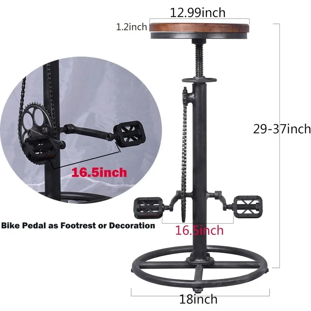 Taburetes de Bar con asiento de madera giratorio Vintage, diseño de Pedal de bicicleta ajustable para mostrador de isla de cocina, taburetes de Bar, Juego de 2