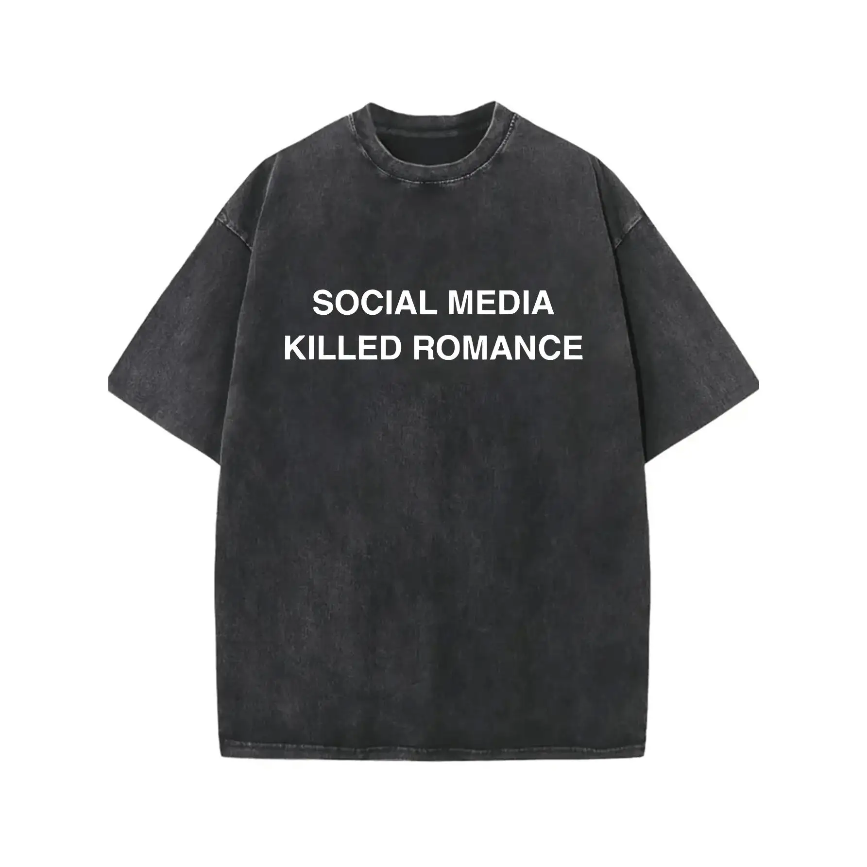 

Media Killed Romance T-Shirt Women's Trendy Graphic Tee Washed Distressed Print Top Sarcastic Relationship Slogan Streetwear