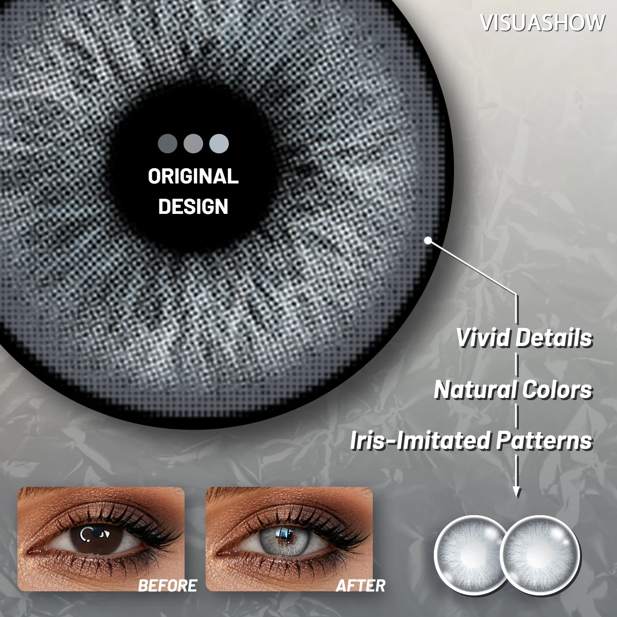 Farbige Kontaktlinsen VISUASHOW Glacier Gray 14.2mm Halbjährige 1 Paar weiche feuchtigkeitsspendende natürliche Augen Make-up Linsen` – Detail 4