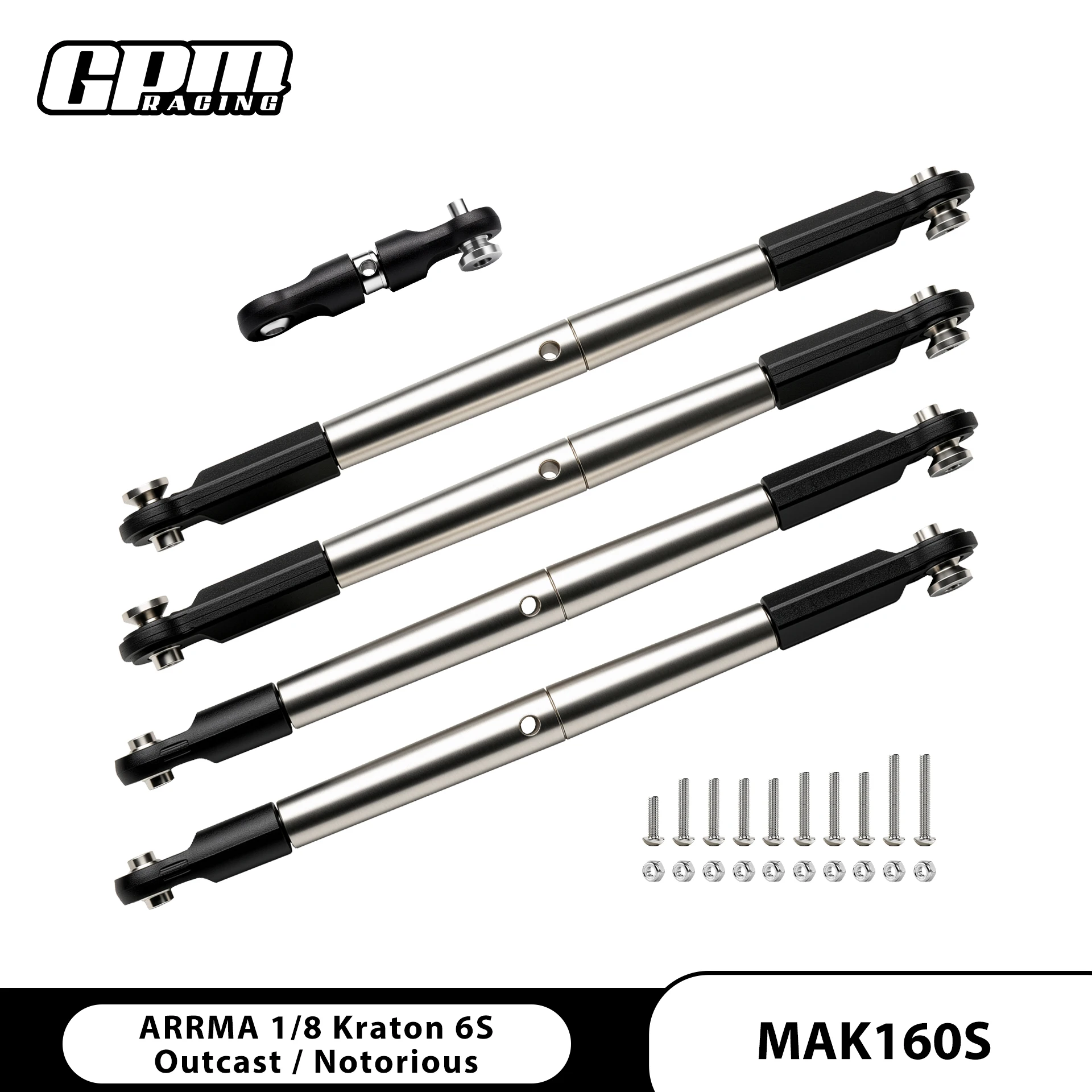 GPM Stainless Steel Front Steering Links & Rear Camber Links & Servo Link Set For ARRMA 1/8 Kraton 6S / Notorious / Talion