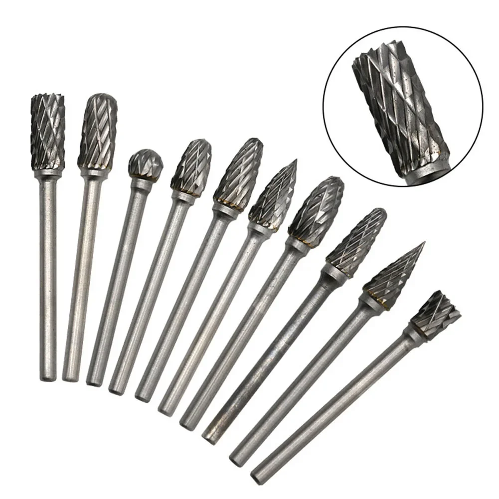 10-Piece Grinding Head Set Carbide Steel Double-Cut Grinding Heads Drill Bit Set Finishing Metal Hardware Parts