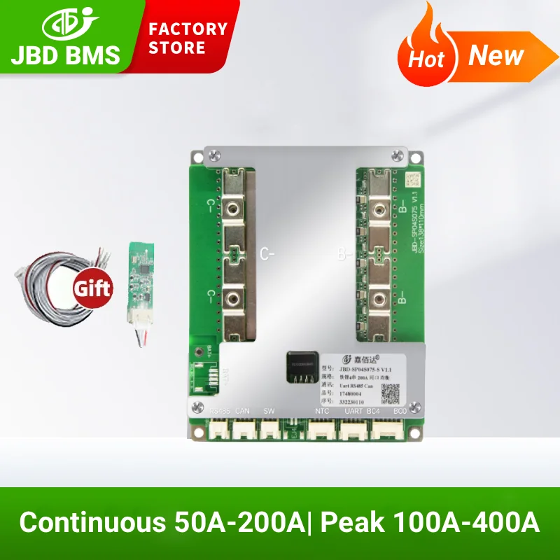 

JBD BMS Lifepo4 4S 12V 100A 150A 200A Литий-ионная система управления аккумулятором 3S Bluetooth Smart BMS с функцией UART RS485 CAN