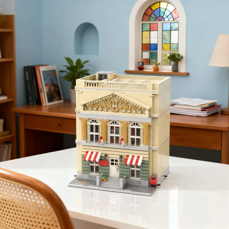 

2757 деталей MOC: Модульная модель почтового отделения в неоклассическом городском стиле, конструктор, креативный подарок, коллекционный декор для детей