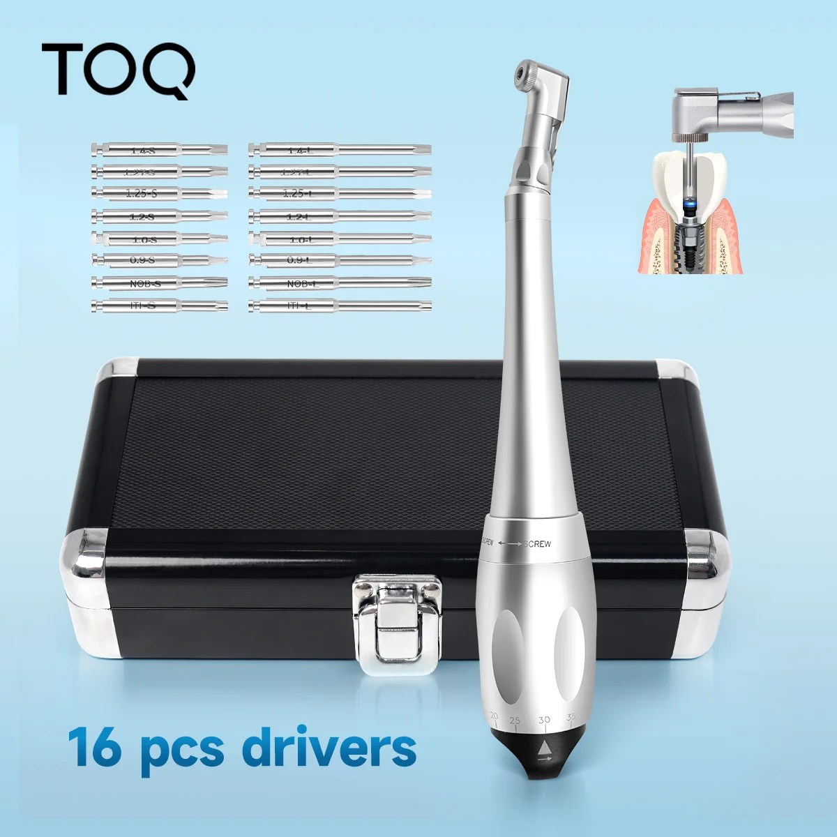 Dental Implant Torque Wrench Handpiece with 16 Screwdrivers Latched Detachable Contra Angle Prosthetic Kit for Reconstruction view 2