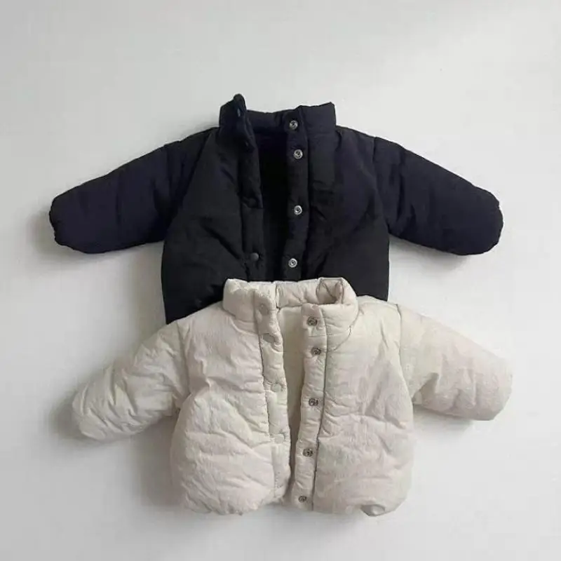 

2025 Winter New Baby Cotton Padded Jacket Solid Infant Girls Vintage Casual Coat Toddler Boys Plus Velvet Thick Warm Cardigan