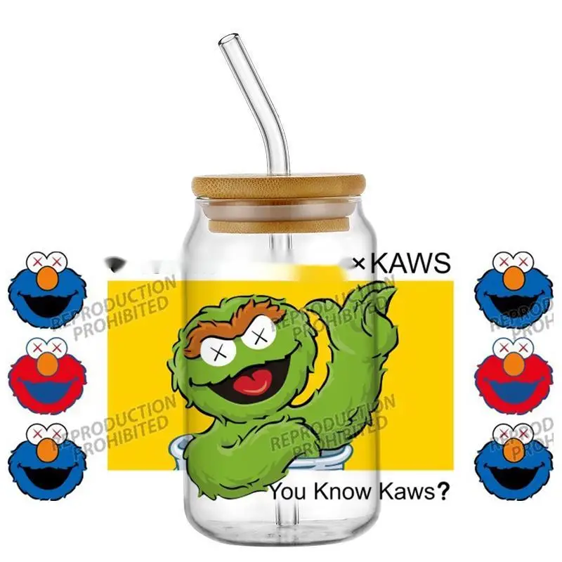 cartoon Cookie Monster Anime UV DTF Stickers Waterproof SelfAdhesive Decals For 16oz Libbey Glass Tumblers