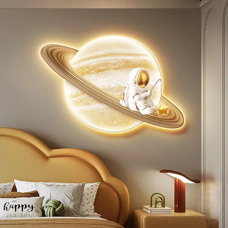 Corridor entrance decorative painting space background wall hanging painting row planet moon bedroom led light luminous mural