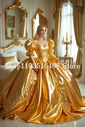Vintage Victorian Evening Dress Gold Fantasy Corset Long Sleeve Medieval Masquerade Queen Party Custom فساتين سهرة