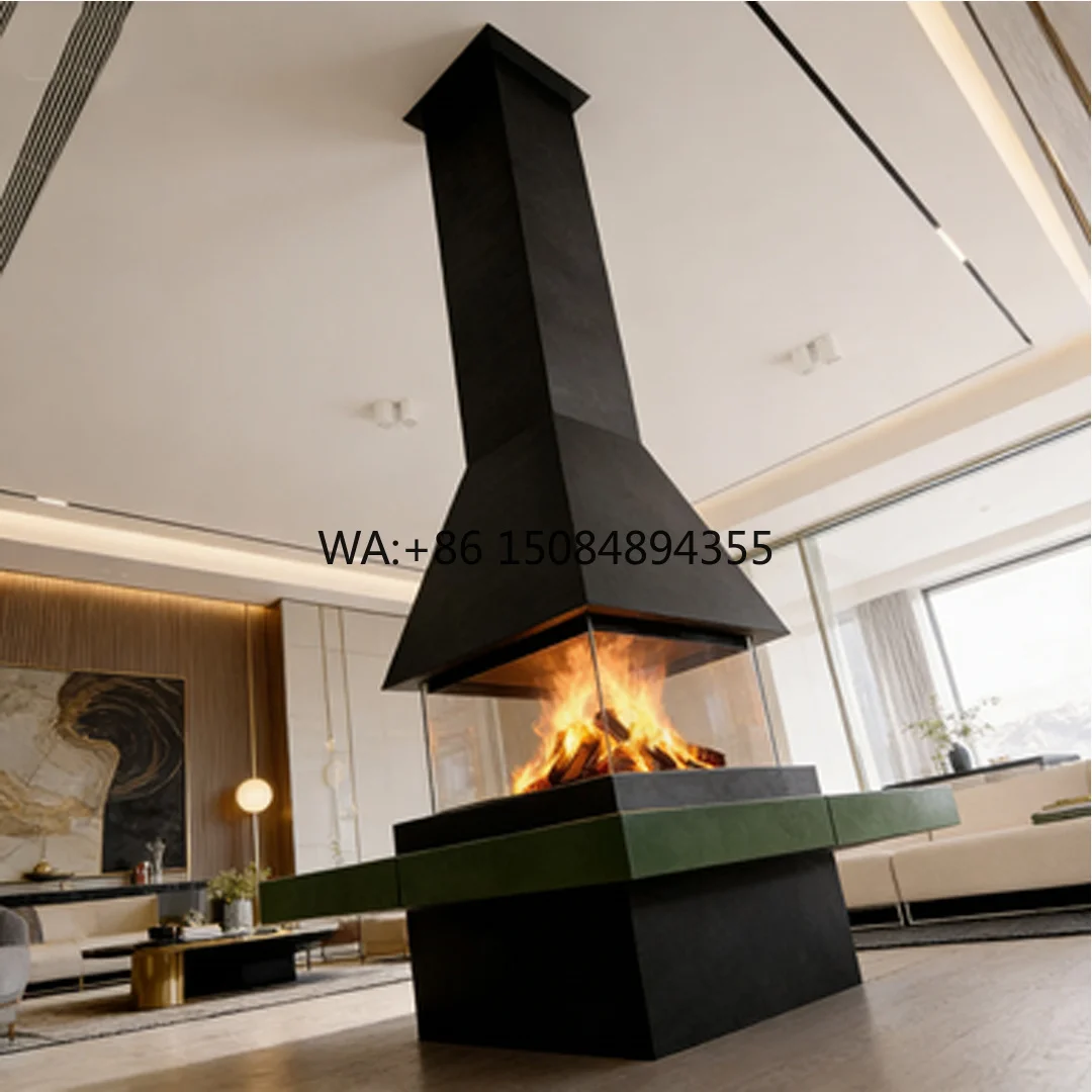CRUISE Freestanding Floor-standing Wood-burning Stove with Four-sided Glass Viewing Panel Modern Gas-fired Decorative Fireplace