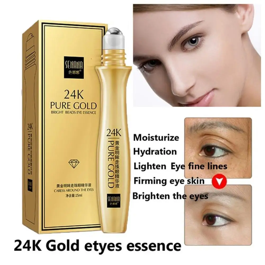 24K Goud Helder Oog Roller Oogcrème Hydraterende Oogserum Oogverzorging Donkere Kringen Verwijdering Anti 15Ml