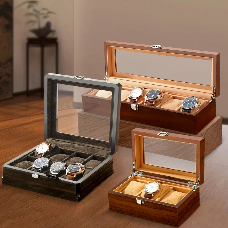M&Q Solid Wood Watch Storage Box With Clear View Window Metal Latch Handmade Wristwatch Display Organizer Watch Gift Box