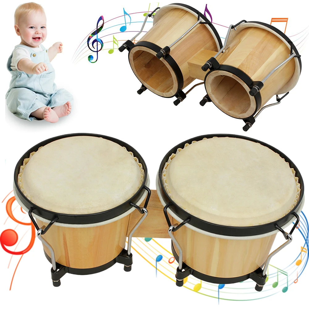 Bongos Drum Set with Tuning Wrench Wood Percussion Instrument Bongos 5.5 Inch and 6 Inch for Adults Kids Beginners