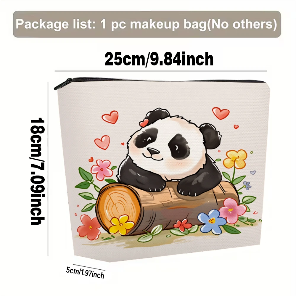 Panda On Log With Flowers Makeup Bags for Girls Cosmetic Pouch Toiletry Bag Pencil Case Travel Storage