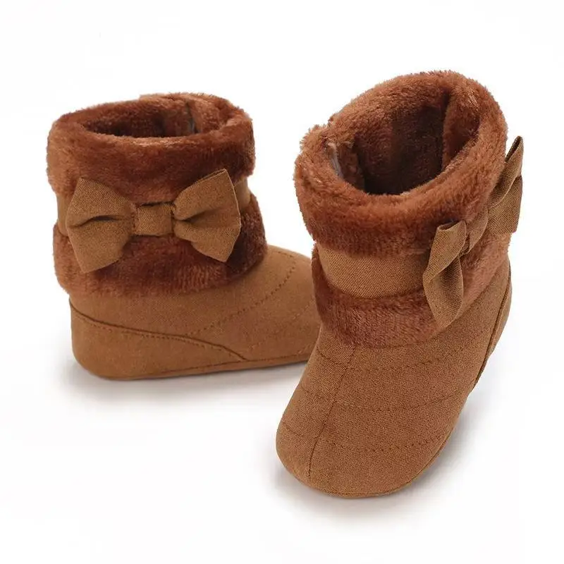 

2025 New 0-18M Baby Shoes Girls Winter Plush Comfort Snow Boots Cute Bow Cotton Shoes Baby Soft Soled Non-slip Toddler Shoes