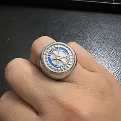 Stainless Steel Vacuum Gold Plated Drop Glue Rotary Club Emblem Men's Ring
