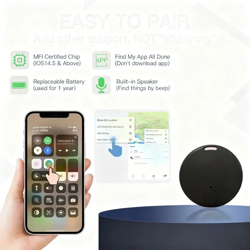 علامة ذكية صغيرة، متتبع الأمتعة بلوتوث. يتم استخدام تطبيق Find My (iOS فقط)، المفتاح والحيوانات الأليفة وحقيبة الظهر معًا. #2