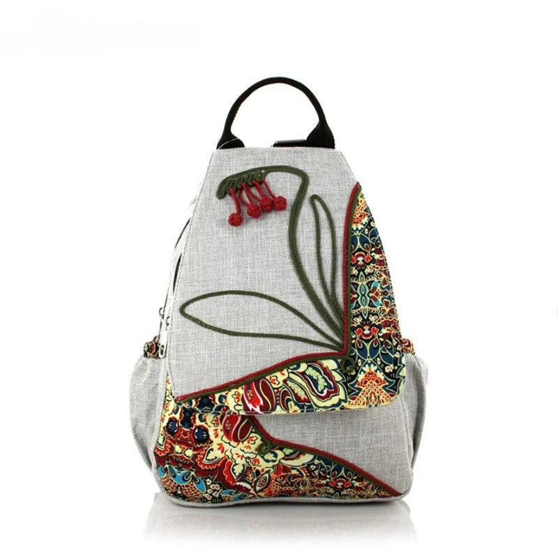 Hand Knitted Ethnic Backpacks for Women Рюкзак Женский Floral Casual Travel Bags Girls Vintage Schoolbag Female Rucksacks 2024