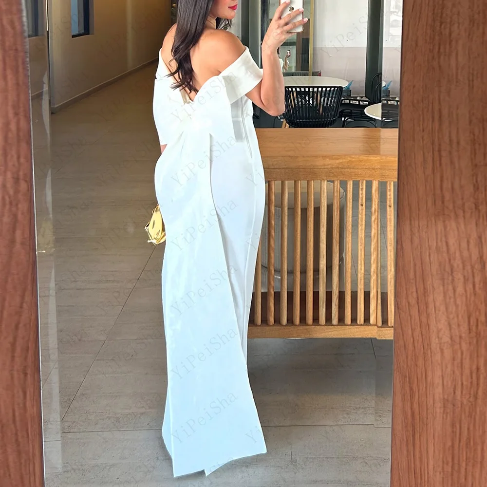 تخصيص فساتين حفلة موسيقية مستقيمة الطابق طول قبالة الكتف أكمام ثوب مسائي أزياء بسيطة عارية الذراعين القوس حزب ثوب