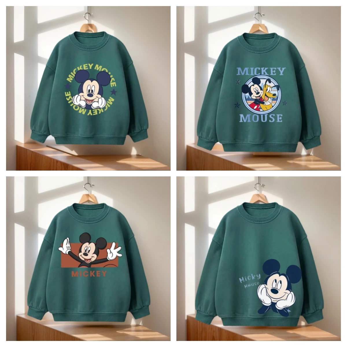 

Толстовки Disney с круглым вырезом Forest Hued, игривый дизайн Микки, топ с длинными рукавами, 2025 год, повседневный комфорт для маленьких малышей, хлопок