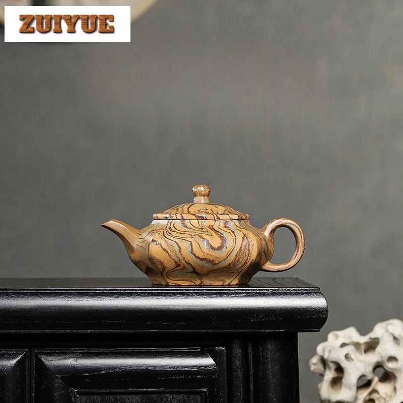 290ml High-end Yixing Purple Clay Teapots Handmade Octagonal Flat Abdomen Pot Raw Ore Twist Mud Kettle Zisha Teaset Tea Supplies