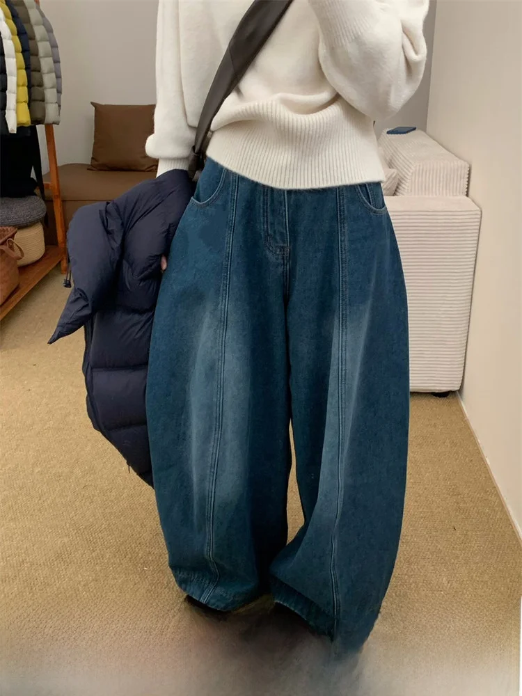 

Корейские джинсовые брюки-комбинезоны в стиле ретро, женские свободные широкие брюки длиной до пола, осень-зима, Новое поступление