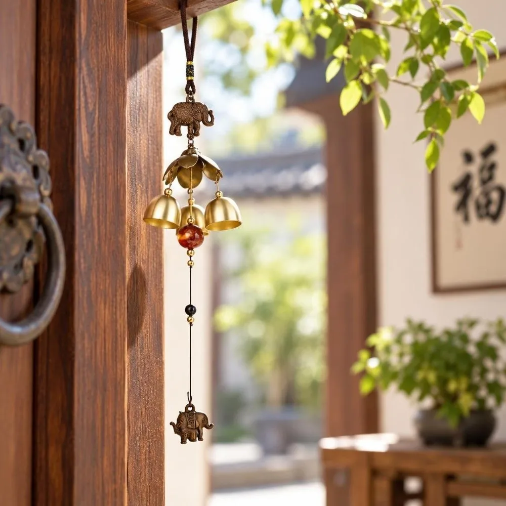 2pcs Alloy Construction Metal Wind Chimes Elephant Design Exquisite Workmanship Hanging Wind Bell Decorative Wind Chimes