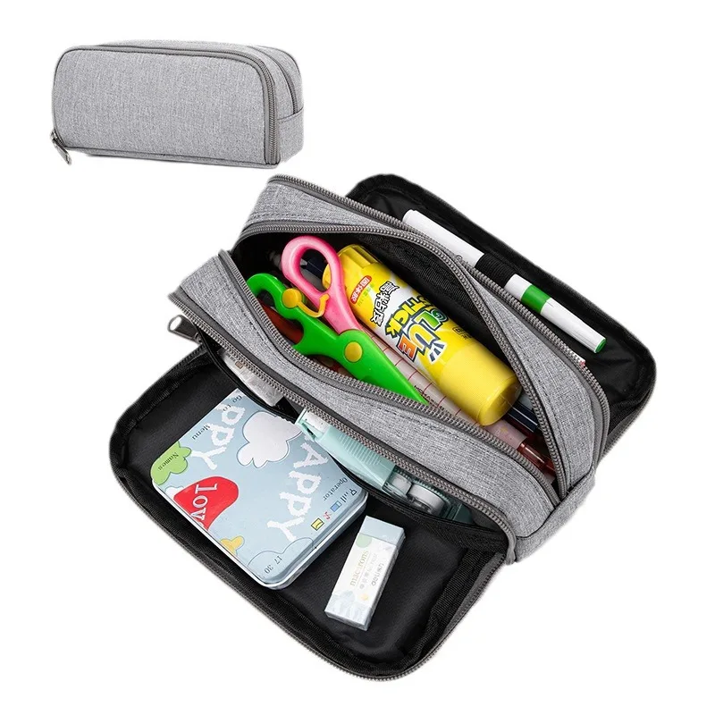 

Пенал, большое пространство для хранения ручек, сумка с 3 отделениями, двухсторонняя открытая сумка для студенческих канцелярских принадлежностей, органайзер для школьных принадлежностей