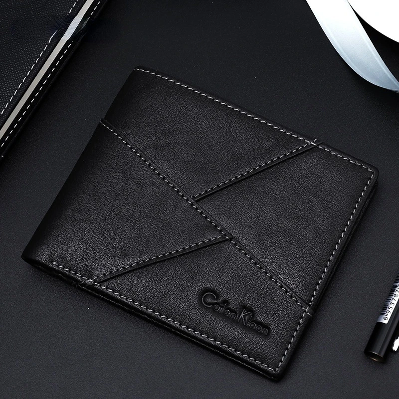 Men's Wallet cow Leather Purse Fashion Men Short Wallet Business Credit Card Holder Male Small Money Bags Stitching pattern