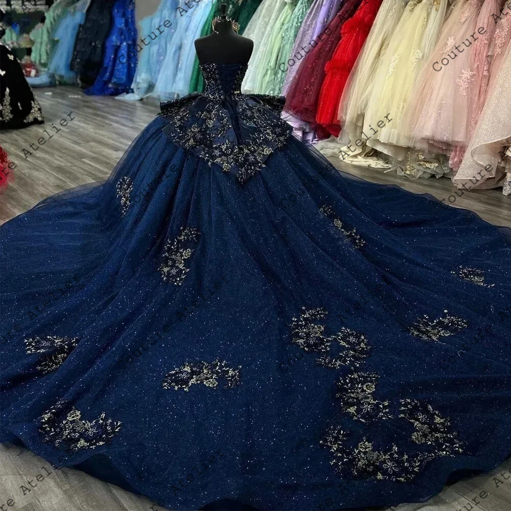 Korsett Perlen Marine Quince anera Kleid Ballkleid Schnürung Abschluss kleid Schatz Quince anera de 15 Anos Applikation süß 16