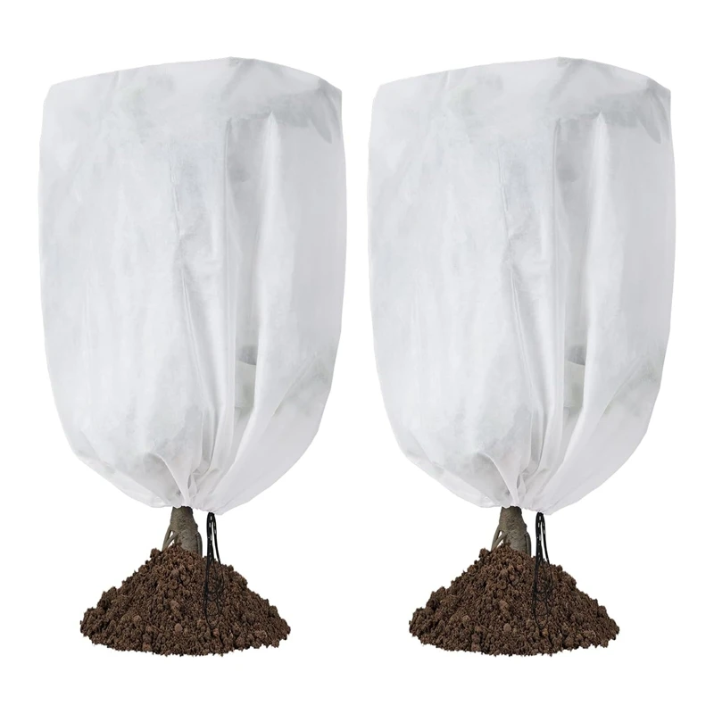 2-Pack Plant Covers Freeze Protection 42 X 45In, Frost Cloth Plants Jacket Drawstring Tree Cover For Outdoor Plants Durable