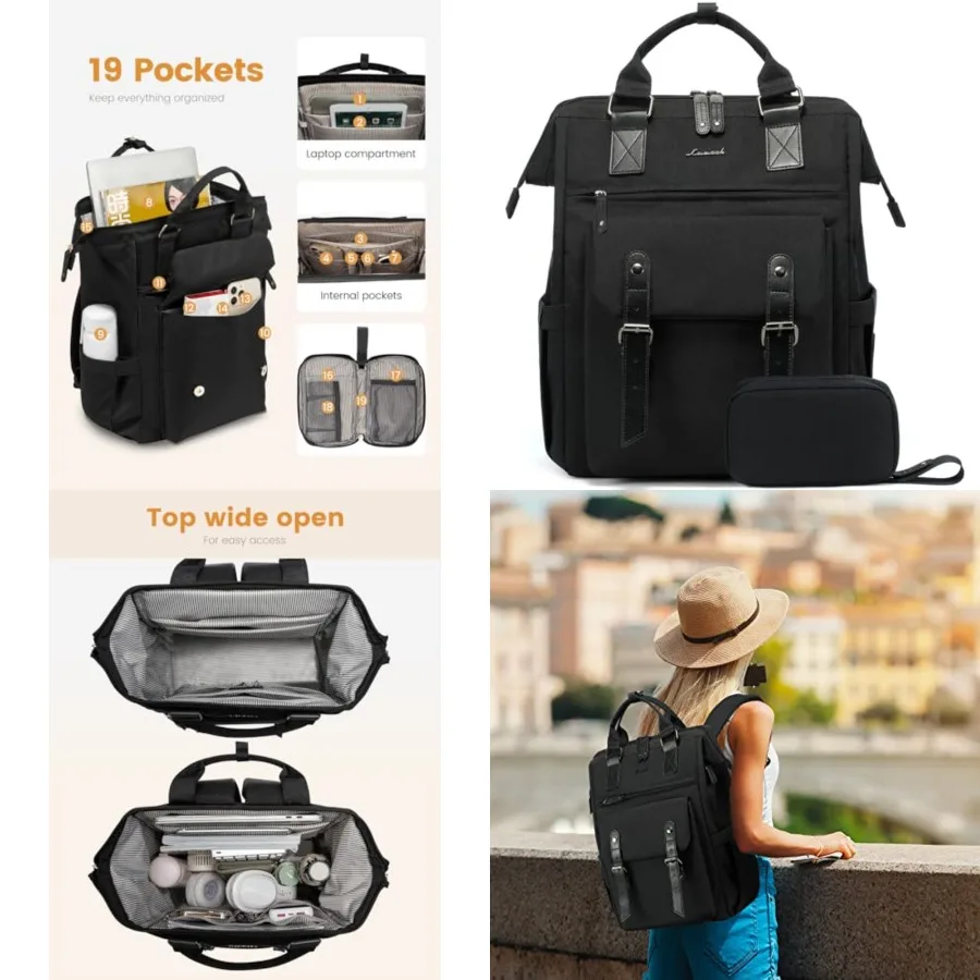

Laptop Backpack for Women Work Travel Commuter Backpack Busess Computer Bag Doctor Nurse Bags College Backpack Purse, 17 ch, Bl