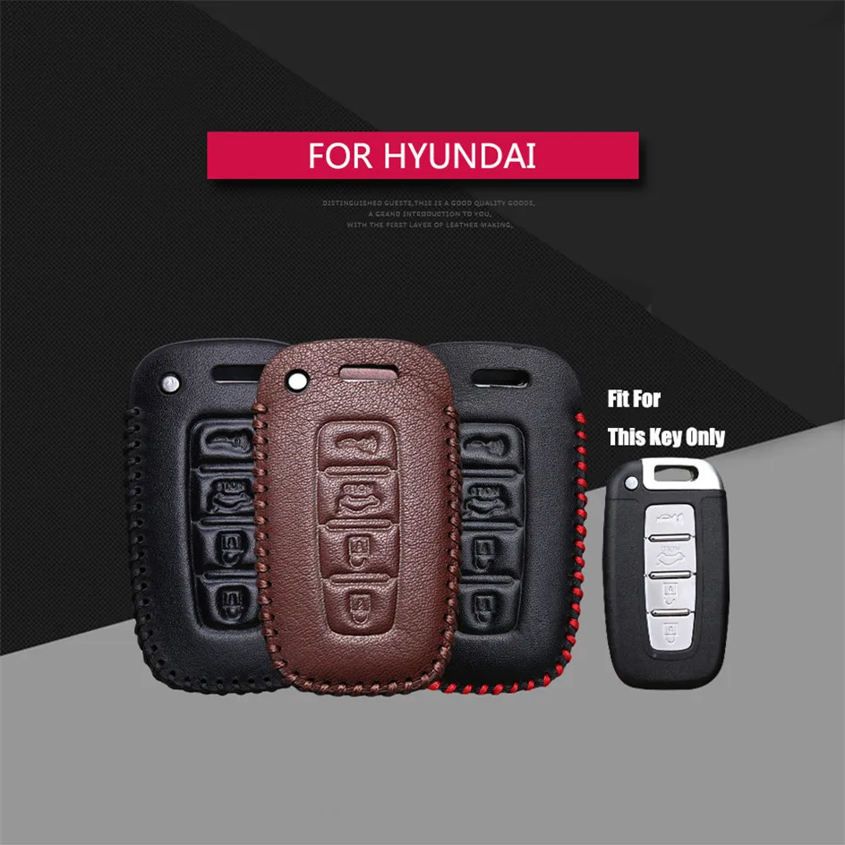 Best Sale Leather Square Smart 4 buttons Car Key Case Cover For Hyundai I30 Tucson Accent I20 Key Holder Key Parts Skin Shell