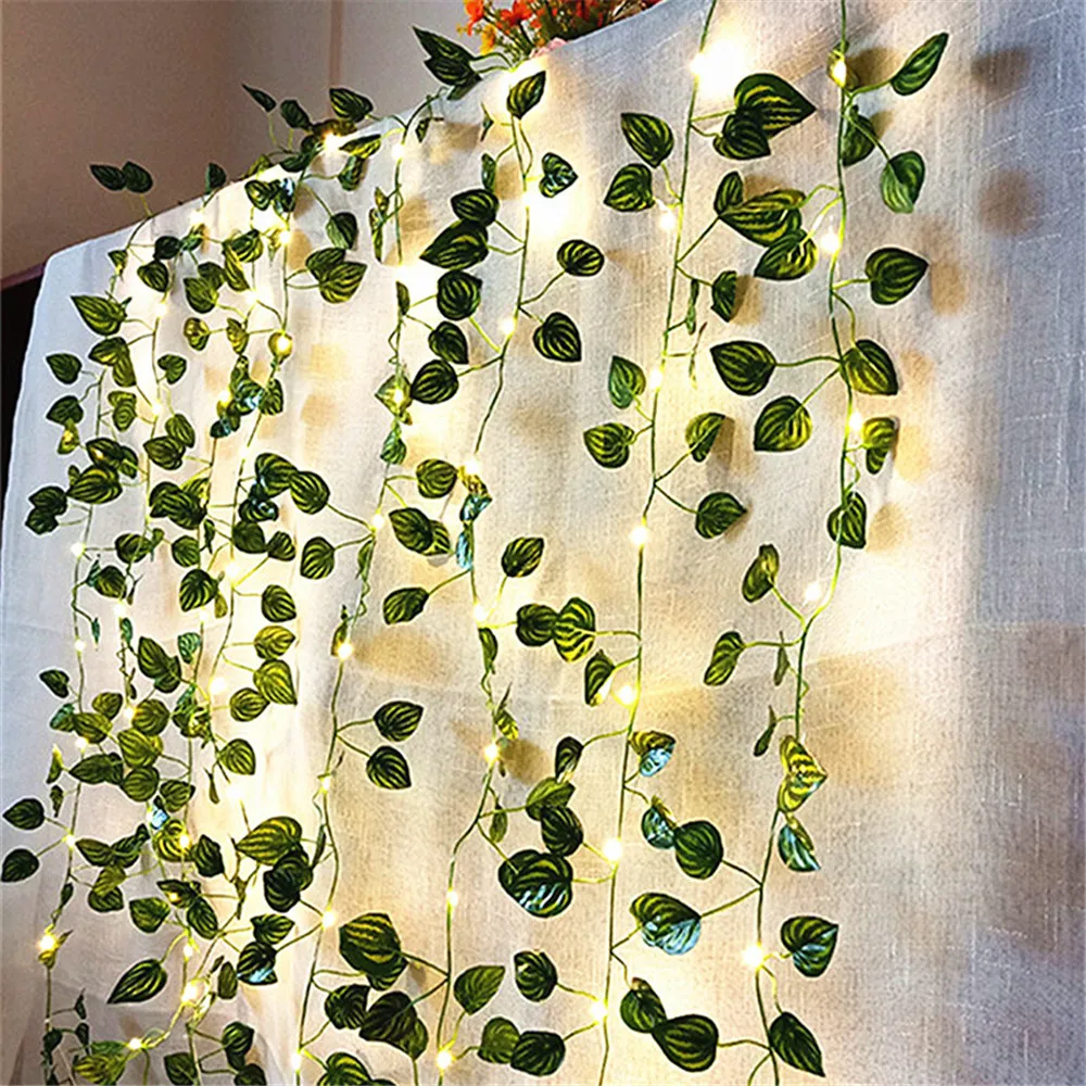 

2-10M Battery Artificial Leaf String Lights Green Leaf Ivy Vine Fairy Light String Maple Leaves Lamp Garland DIY Wedding Decor