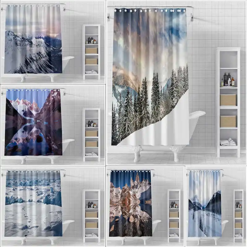 

Snow Mountain Shower Curtain Toilet Dry Wet Separation Waterproof and Anti Mold Partition Shower Curtain