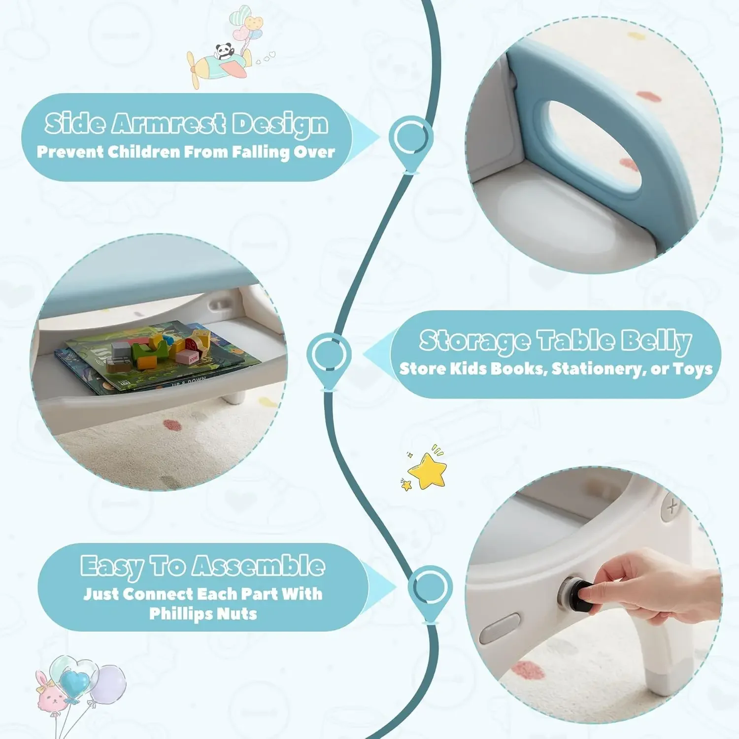 Kids and 2 Chairs Set, Large Built-in Storage, Montessori Toddlers Table and Chairs Set, Kids Activity Table for Drawing Dining