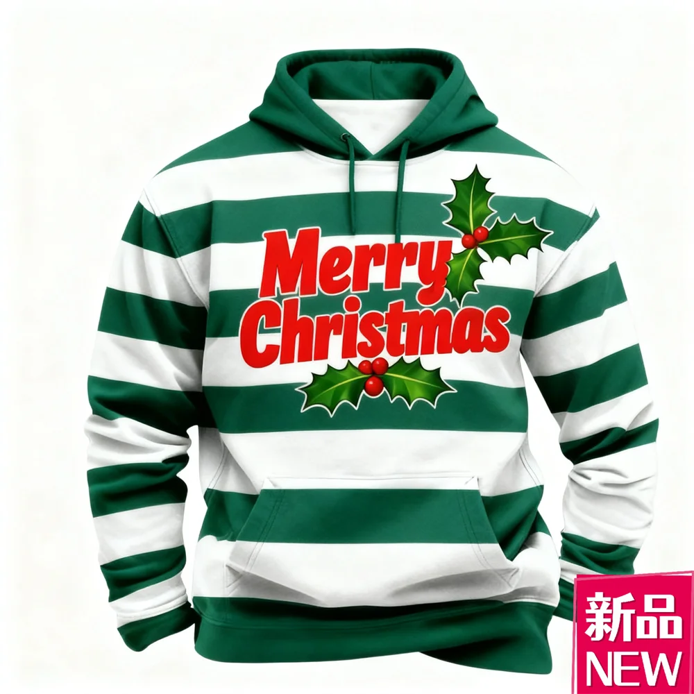 

Simple Letter Stripe Graphic Men's Hoodies Fashion Creative Design Long Sleeve Hooded Tops Christmas Theme Loose Casual Clothing