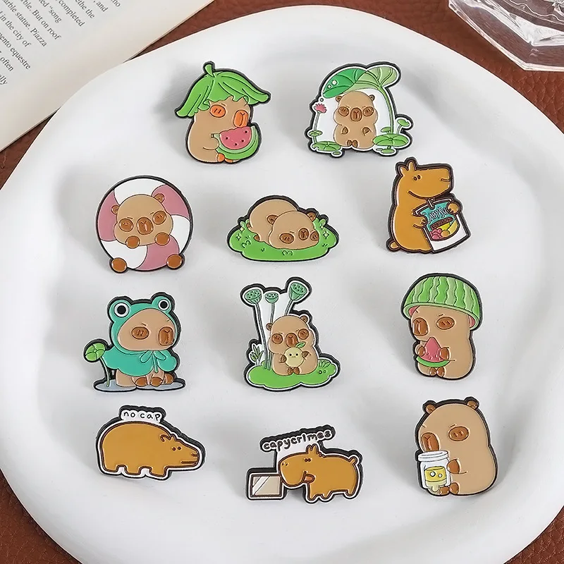 Animal Brooch Cute Cartoon Pufferfish Hamster Metal Badge Hippo Accessories Wholesale Badges on Backpack Brooches Cap Pins Lapel