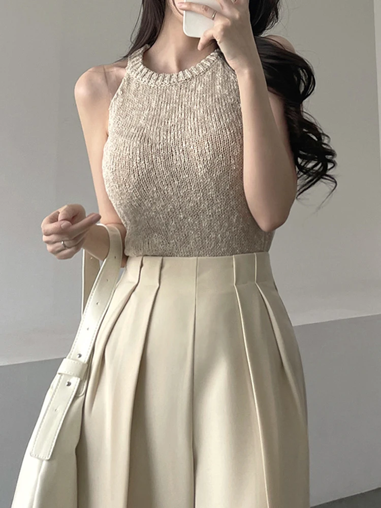 

Summer Sexy Slim Fit oulder Bared Knitted Vest Women's Outerwear Ne Hanging Svel Sweater High Faion Trendy Top