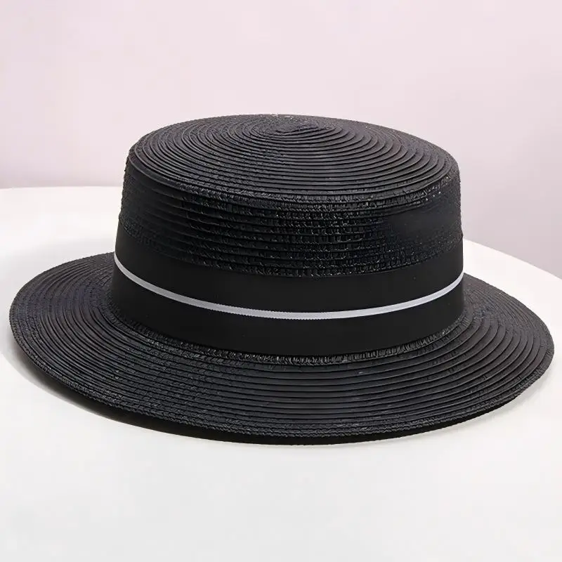 Straw hat women\'s summer flat top small top hat beach vacation hat straw woven hat sun hat