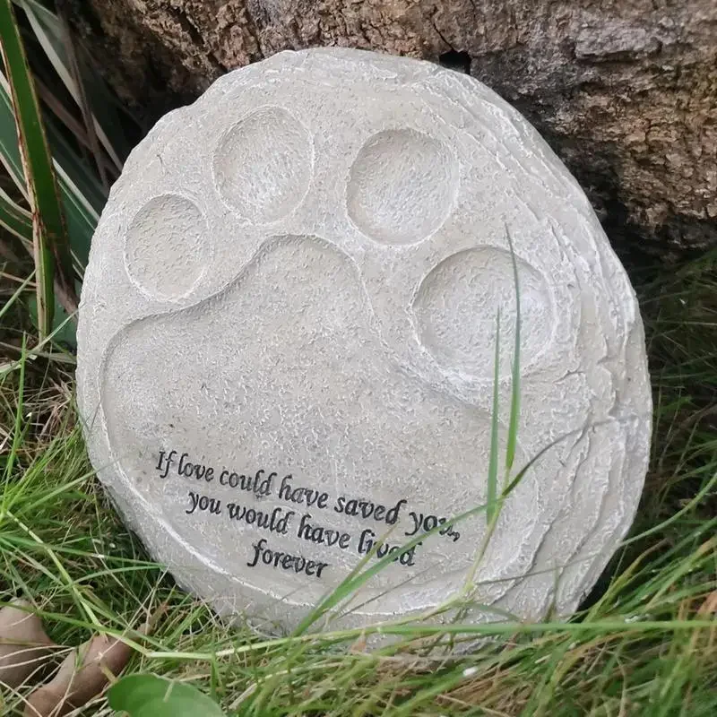 Pet Memorial Garden Stones Paw Print Dog Tombstone Resin Exquisite Pet Memorial Stones  Pets Dog Cat Cemetery Decoration Or