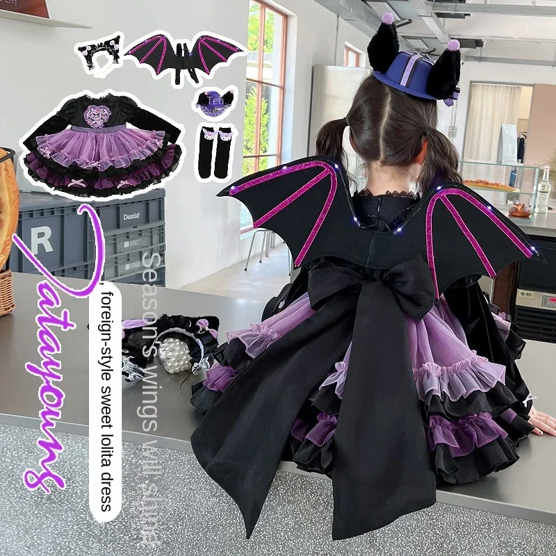 Anime Sanrio Cosplay Princess Dress Kuromi Lolita Children's Costume Dresses Puffy Skirt Suit Cute Girls Dress Halloween Gifts