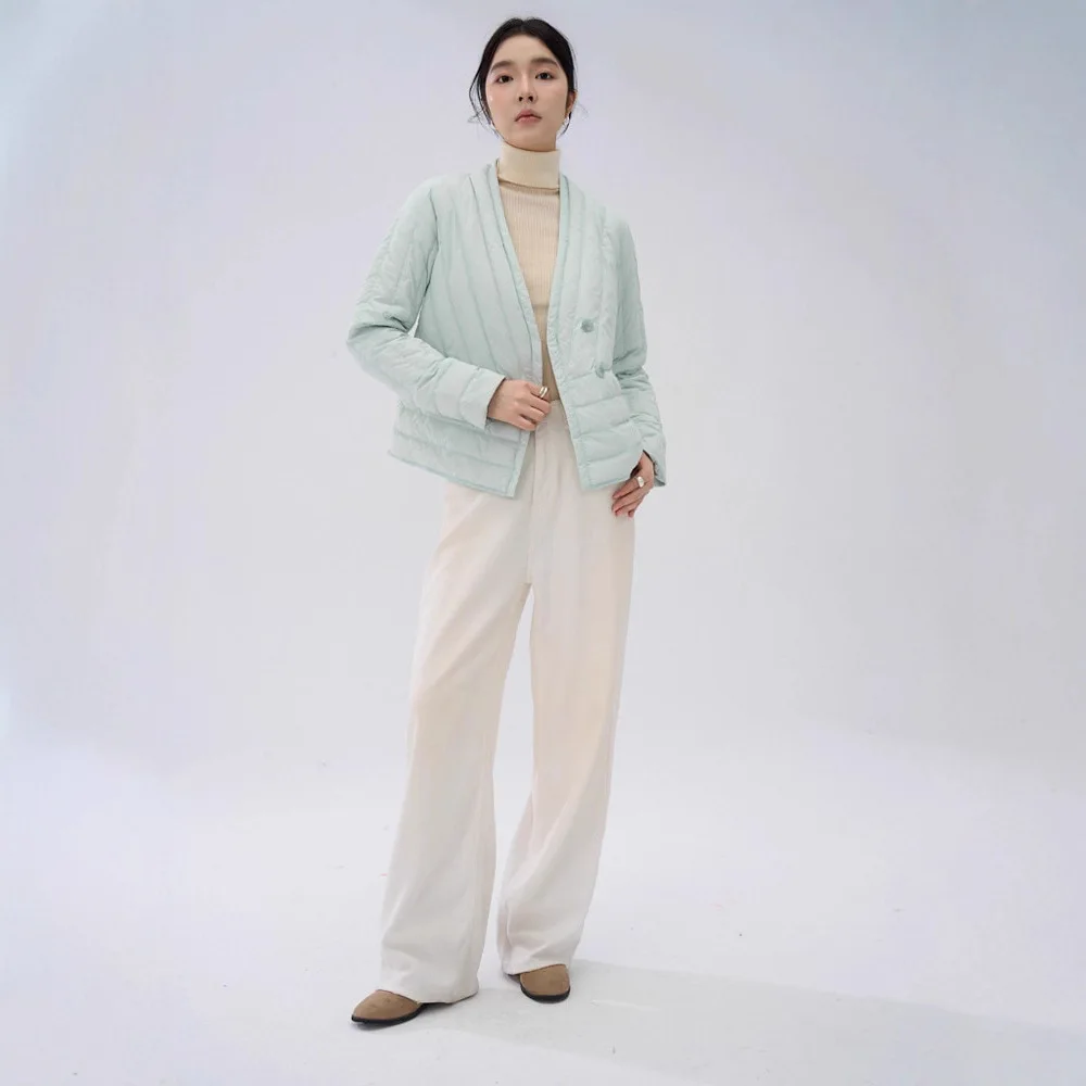 2025 가을/겨울 신상 여성 다운 재킷 출퇴근용 V넥 화이트 덕다운 코트