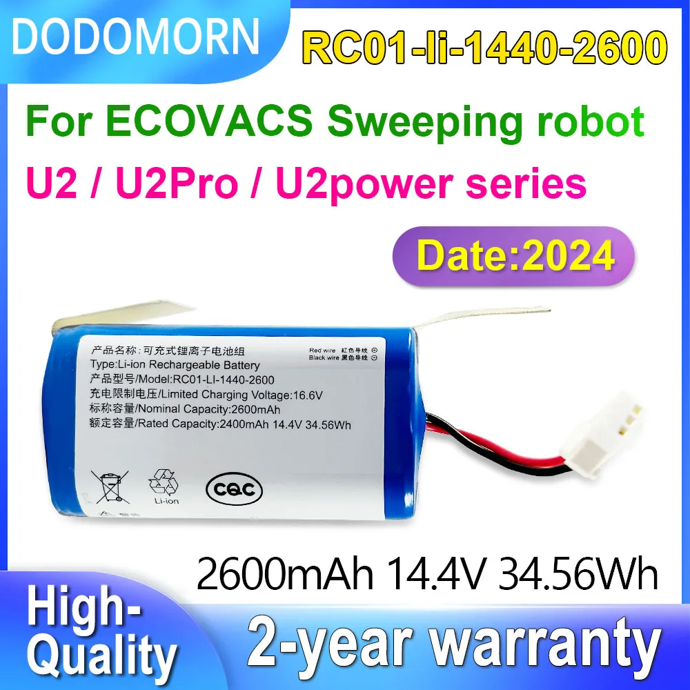 DODOMORN RC01-li-1440-2600 For ECOVACS Sweeping Robot U2/U2Pro/U2Power Series Rechargeable Li-Ion Battery 2600mAh 34.56Wh 14.4V