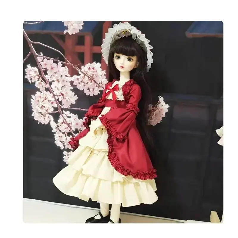 (Customized) 1/3 1/4 1/6 Doll Clothes Palace Retro Style Wine Red Pink Dress Girl Toys Dress Up Gift Doll Accessories, No Doll