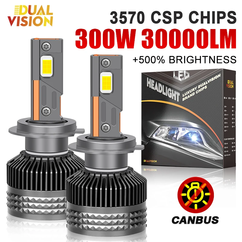 Faros LED H7 H4 H11 de 300W, 30000LM, Canbus, Alta Potencia, Lámparas para Auto 9005 9006 HB3 HB4 H1 Turbo, Luz Antiniebla para Auto, 3 Tubos de Cobre, 12V