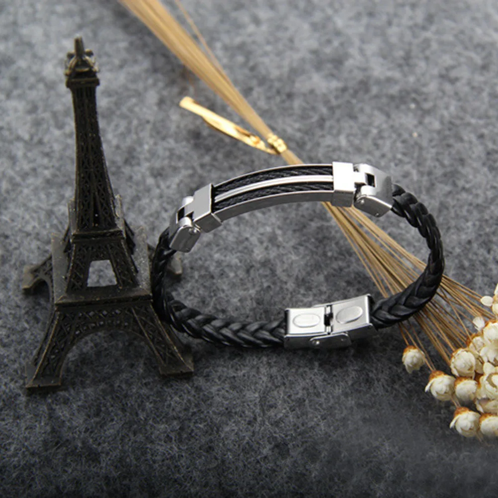 

Men Steel Wire Rope Bracelet Black Titanium Steel Cross Metal Handmade Fashion Bracelet Daily Party Graduation Gift