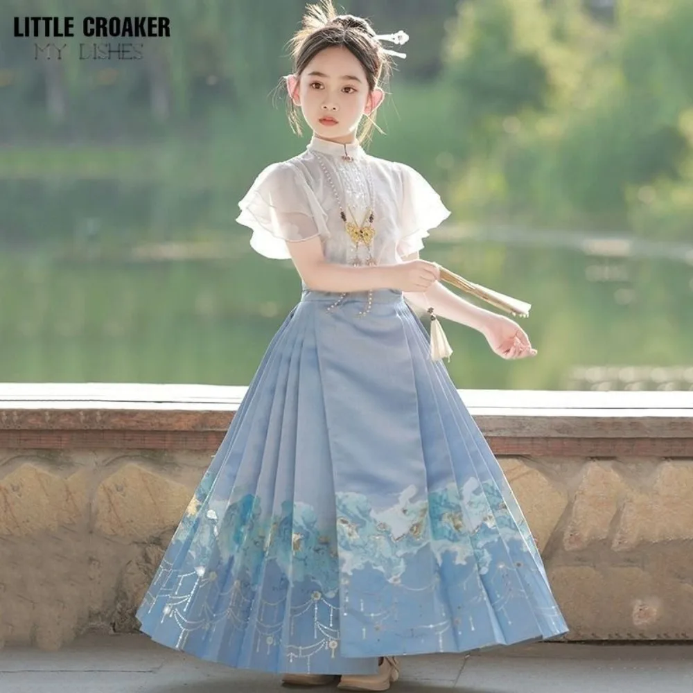 Новое китайское платье ханьфу 2023 года для детей — традиционный костюм Тан и древний костюм Cheongsam в стиле династии Мин для девочек, юбка-мамиан